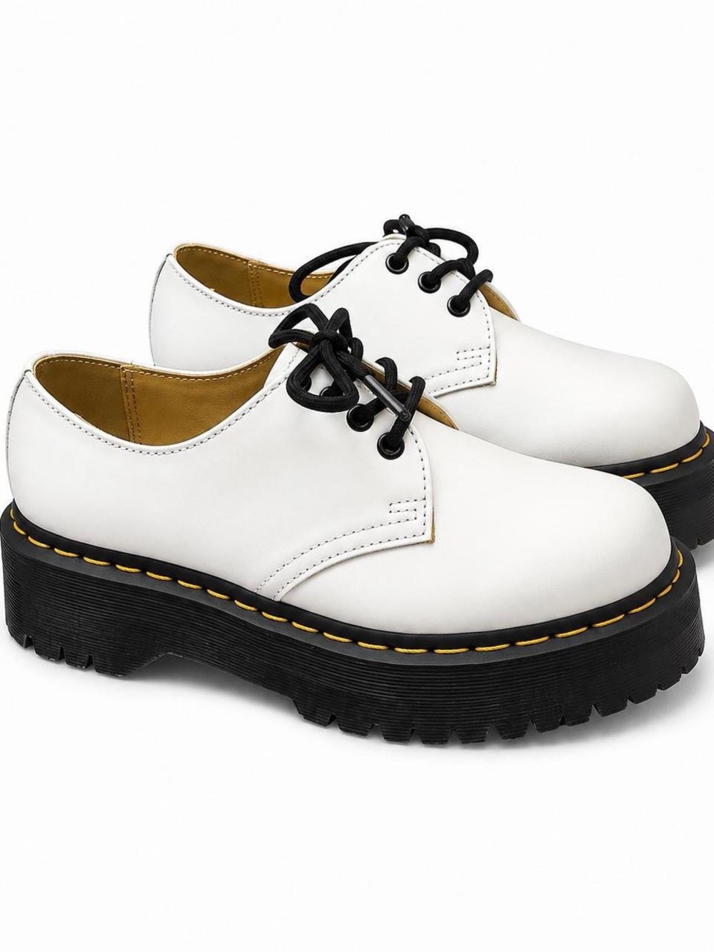 Dr. Martens White Leather Platform Derby with Black Laces